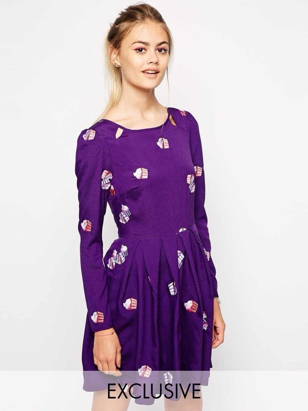 Nishe Long Sleeve Tea Dress With Cupcake Embroidery